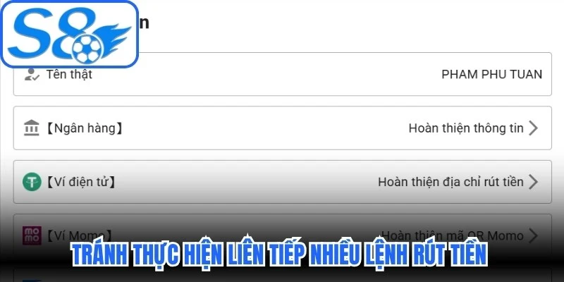 Tránh thực hiện liên tiếp nhiều lệnh rút tiền trong thời gian ngắn Tránh thực hiện liên tiếp nhiều lệnh rút tiền trong thời gian ngắn